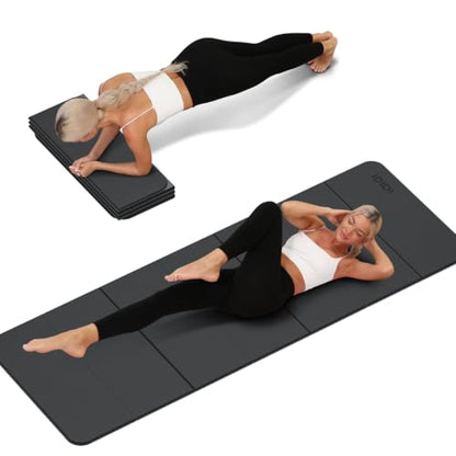 Foldable Yoga Mat Extra Thick 0.32"(8mm) | Folding Exercise Mat,Odorless POE, Non-Slip Grip, No-Curl Edges, Great for Yoga, Pilates & Home Workouts - color: Black