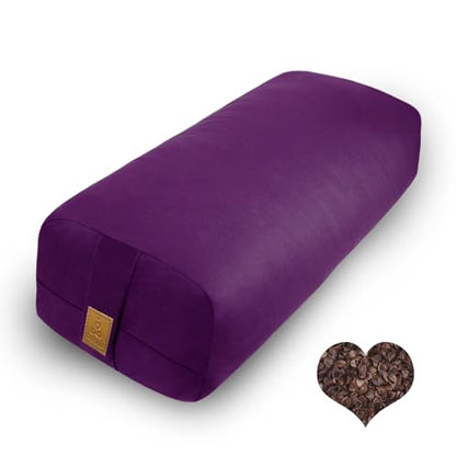 Organic Buckwheat Bolster (24X10.5X5.5 in) Supportive Rectangular Meditation Pillow 100% Cotton Cover Yoga Pillow - color: Purple