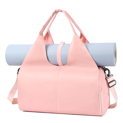 Handbag for Women Yoga Bag Large Capacity Yoga Pad Buckle with Shoe Compartment Water Bottle Sports Gym Bag Travel - color: C04-2 Pink