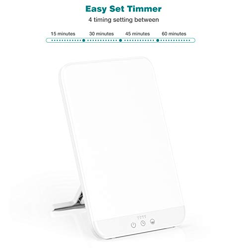 Light Therapy Lamp, Ultra-Thin UV-Free 10000 Lux Therapy Light, Timer Function, Adjustable Brightness Levels, Two Color Temperature, 90° Rotatable Stand for a Happy Life