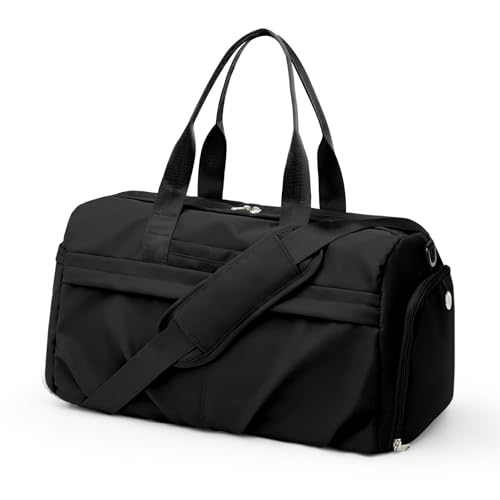 Gym Bag for Women with Shoe Compartment, Sport Travel Duffel Bag for Men | Waterproof Weekender Overnight Carry on Duffle Bag with Trolley Sleeve for Traveling, Yoga, Gym, Airplane -Black - color: Black