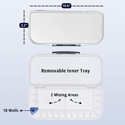 Mr. Pen- Airtight Watercolor Palette with Lid, 18 Wells & 2 Mixing Areas (Pack of 3) - color: White, size: 3 Pack