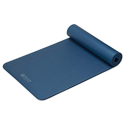 Gaiam Thick Yoga Mat, Exercise & Fitness Mat with Easy-Cinch Carrying Strap - color: Navy, size: 2/5" (10MM)