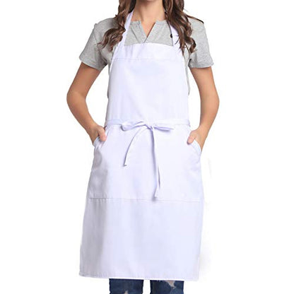 BIGHAS Adjustable Bib Apron with Long Ties for Women Men 18 Colors Chef Kitchen Cooking - color: White
