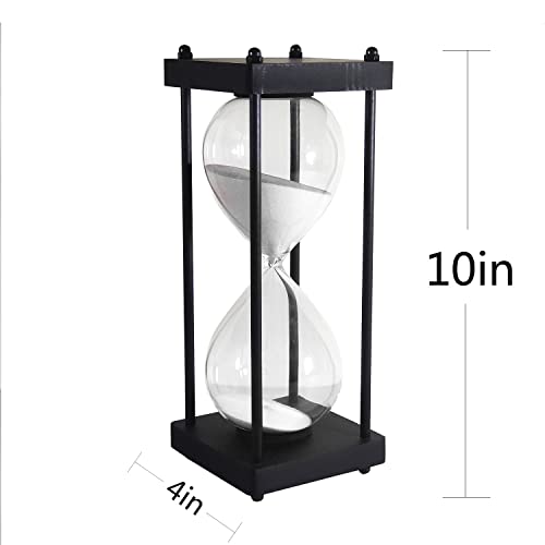 SAMLONG Large Hourglass Timer 60 Minute, Black Wooden Sandglass, White - color: 60 Min White Sand