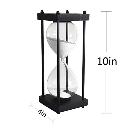 SAMLONG Large Hourglass Timer 60 Minute, Black Wooden Sandglass, White - color: 60 Min White Sand