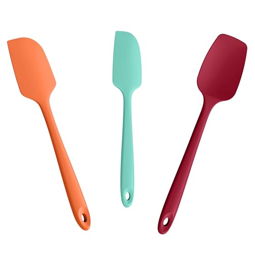 Doosu 600°F Heat Resistant Silicone Spatula Scrapers (Set of 3, Multi-5) | Food Grade Kitchen Rubber Baking Cooking Tool Nonstick Utensil Set for Mixing, Scraping, Folding, Stirring, Serving - color: Multicolor 5, size: Set of 3