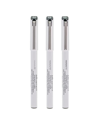 Pigment Liners, Set of 3, Black Ink, Fine Lines, Smooth Performance, .1mm, .3mm, .5mm Line Width, For Sketching, Drawing, Journaling - color: Black, style: Pigment