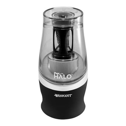 Westcott Halo Colored Pencil Non-Stick Electric Sharpener, Ac-Powered, 3.5 X 6.75, Black/Silver