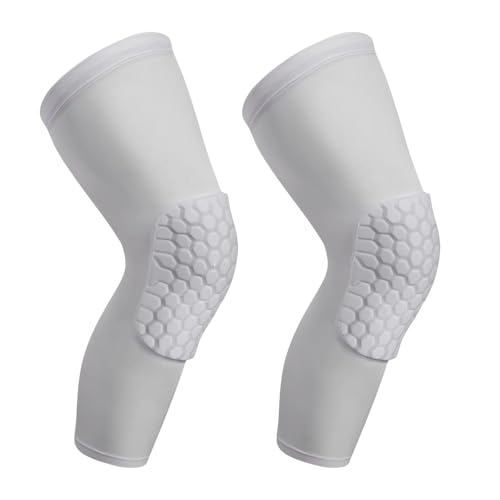SUJAYU 2 Pack Basketball Knee Pads Sleeves, Honeycomb Anti Collision Knee Pads Leg Compression Sleeves, Outdoor Sports Sleeves for Skating Wrestling Soccer Football Volleyball (White, XX-Small) - color: White, size: XX-Small