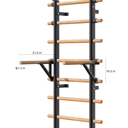 DHT Wood Stall Bar, Swedish Ladder Suspension Trainer with 9 Strategic Rods, for Home, Gym, School and Clinics, Black - color: DW-S