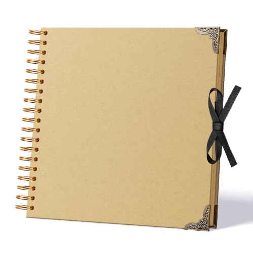 Scrapbook Photo Album 10"x10" 40 Sheets 80 Pages Kraft Paper Ribbon Closure | DIY Memory Book with Corner Protectors for Family Baby Milestones, Art & Craft Projects, Perfect for Polaroid 4x6 5x7 Photos - size: 10''x10''