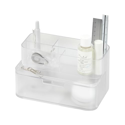 BLUE GINKGO Compact Desk Organizer, Transperent, Made in Korea | 5 Compartments. Half Drawer. Space-Saving. - color: TRANSPARENT, size: Compact