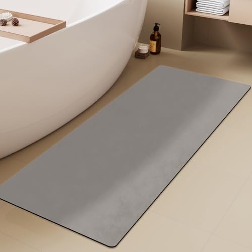TYUU Thin Bath Mat Runner, Bathroom Rugs Non Slip Washable 17x59 Light Grey | Quick Dry Bath Rug Fits Under Door. Non-Slip Rubber Backing. Absorbent Faux Suede Bathroom Floor Mats. Bath, Shower & Sink. - color: Light Grey, size: 1'5" X 4'11" (Rectangular)