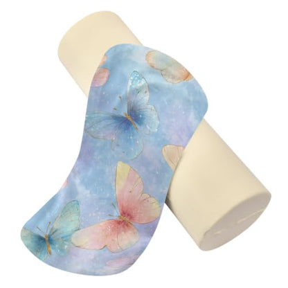 Neck Roll Pillow Bolster Pillows Round Health Memory Foam Long Cervical Cylinder Body Removable Washable Cover Bed Legs Back Yoga Butterfly Blue Pink - color: Butterfly 28