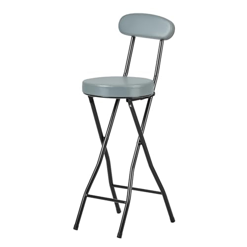 Folding Bar Stool with Backrest - Cushioned Seat, Grey | Collapsible Stool, Kitchen Island Chair, 25.5 Inch Counter Height, Portable for Adults, No Assembly Needed - color: Grey