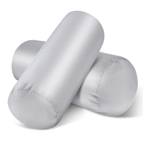 2 Packs Round Neck Pillow Case Covers, 16x5.9inch Cervical Neck Roll Pillow Cover Soft Round Pillow Covers with Zipper Bolster Pillowcases Silk Pillow Case Covers for Hair & Skin(Only Case)