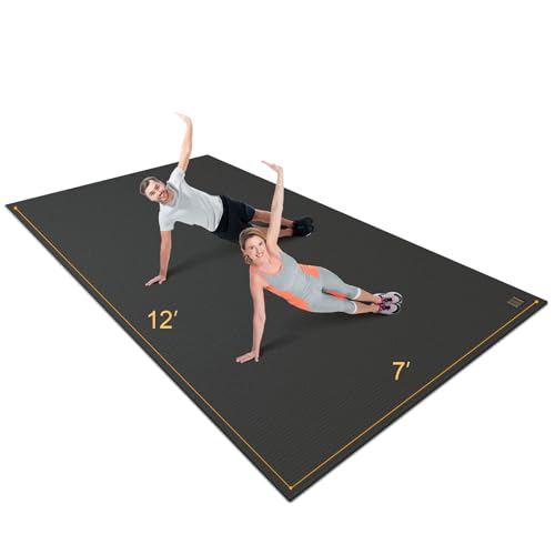 GXMMAT Extra Wide Large Exercise Mat 12'x7'/10'x7/8'x7(7mm) | High-Density Wide Workout Mats for Home Gym & Garage Flooring,Non-Slip Thick Cardio Mat for MMA,Weights,Fitness,Shoe-Friendly - size: 7*12 FT