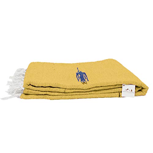 Open Road Goods Mexican Thunderbird Yoga Blanket, Handwoven Throw for Yoga, Meditation, and Home Décor – Versatile Blanket for Beach, Picnic, Camping, or Outdoor Use - color: Yellow