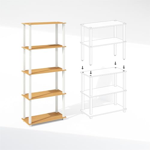 Furinno Turn-S-Tube 보관 선반 2개 세트, 3단 책장, 코너 선반, 도구가 필요 없는 오픈 선반, 사각형 튜브, 정리 및 보관용, 거실, 차고, 홈 오피스, 너도밤나무 - color: 너도밤나무/화이트, size: 2-Pack, 3-Tier Square Tube