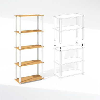 Furinno Turn-S-Tube 보관 선반 2개 세트, 3단 책장, 코너 선반, 도구가 필요 없는 오픈 선반, 사각형 튜브, 정리 및 보관용, 거실, 차고, 홈 오피스, 너도밤나무 - color: 너도밤나무/화이트, size: 2-Pack, 3-Tier Square Tube