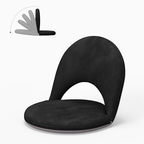 Floor Chair, 5-Position Foldable Floor Chair for Kids with Adjustable Back, Soft Sponge & Velvetean Cover, for Adults and Kids, Indoor Outdoor Use, Meditation, Gaming, Camping (Black) - color: Black