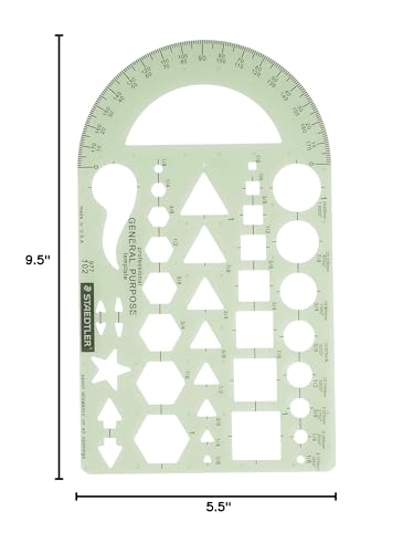 Staedtler Template, Geometric Shapes/Symbols, Protractor, Inch Scale, 9.5 x 5.5 Inches (977102)