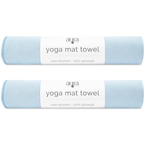 S&T INC. Aura Microfiber Yoga Mat Towel, 2 Pack, 26.5" x 72", Blue | Soft and Absorbent, Quick-Dry for Gym, Pilates, and Hot Yoga, Compact for Gym Bag, Machine Washable - color: Blue 2pk