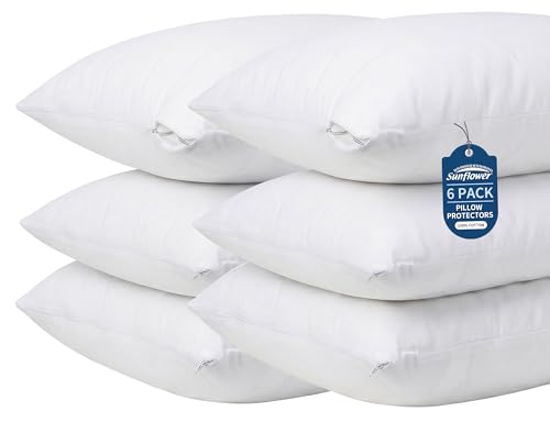 Sunflower 100% Cotton Pillow Protectors with Zipper Standard Size 6 Pack - size: Standard（Pack of 6）