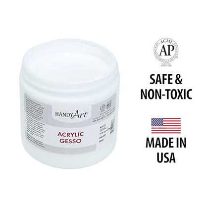 Handy Art Acrylic Gesso, 16 oz, White, Primer for Canvas, Wood, & Artist Painting Surfaces, Enhances Acrylic Paint Adhesion, Low Viscosity, Thick Coverage, Certified Safe & AP Non-Toxic, Made in USA - color: White Gesso, size: 16 Fl Oz (Pack of 1)
