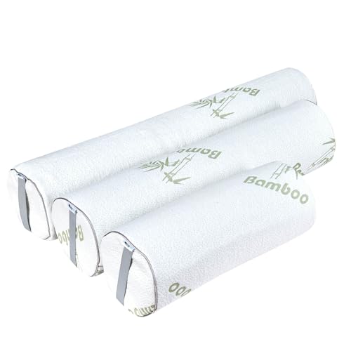 Kingnex Bolster Roll Pillow for Sleeping on Back or Side Under Knee to Relief Lower Back Pain Between Legs for Side Sleepers Latex Cylinder Pillow with Removable Cover 19x8