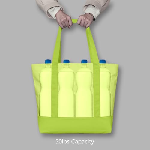 TOPDesign 1-Pack Canvas Tote Bag with an External Pocket, Reusable Grocery Shopping Bag, Top Zipper Closure, Daily Essentials (Light Green) - color: Light Green