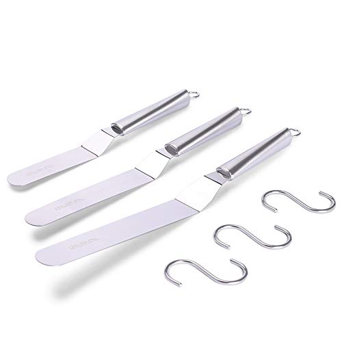 Offset Spatulas Cake Icing Knife 6 8 10 Inch with 3 Metal Hook Angled Cake Frosting Decorating Spatula Set of 3 - size: Stainless steel icing spatula 6, 8, 10 inch