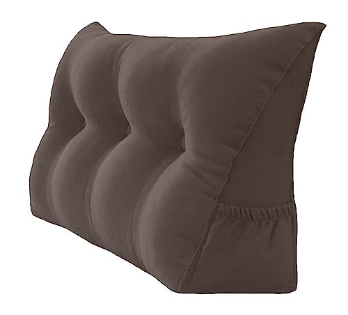 Peachwell Headboard Pillow - Dorm Twin Headboard Wedge Pillow, Handmade Support Backrest Large Bolster Cushion with Two Large Side Pockets and Removable Cover (Cedar Brown, 39 x 8 x 20 inches) - color: Cedar Brown, size: Twin: 39 x 8 x 20 inches