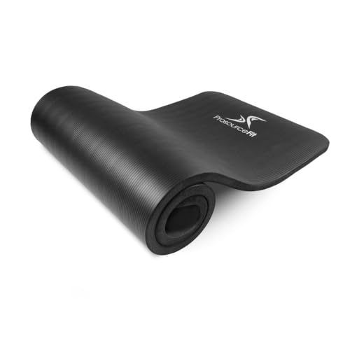 ProsourceFit Extra Thick Yoga and Pilates Mat 1/2” (13mm) or 1" (25mm), 71-inch Long High Density Exercise Mat with Comfort Foam and Carrying Strap - color: Black, size: 1"