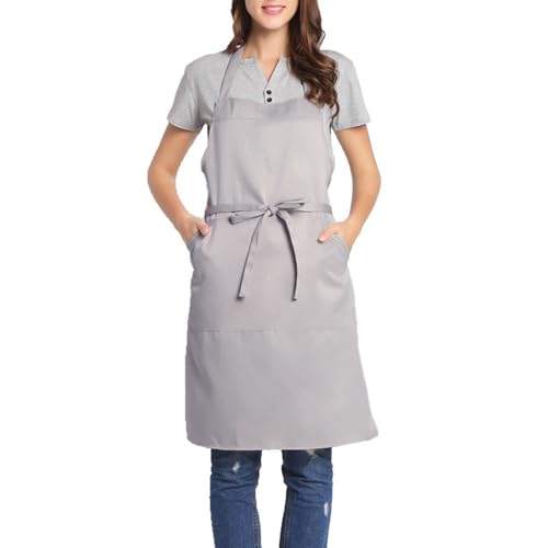 BIGHAS Adjustable Bib Apron with Long Ties for Women Men 18 Colors Chef Kitchen Cooking - color: Light Gray