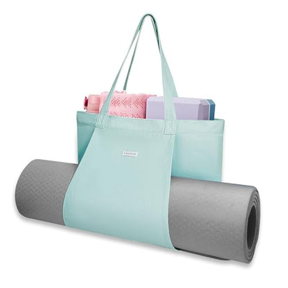 Yoga Mat Bag for Women, Pure Cotton Canvas Yoga Tote with Wet/Dry Pocket, Bottle Holder & Inner Zipper Pocket, Yoga Mat Carrier Bag for Pilates, Gym, Travel, Beach - color: Mint