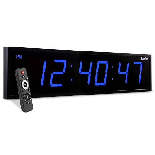 Ivation Oversized Digital Wall Clock with Large LED Display & Timer, 48" | Multi-function with Timer, Stopwatch, Alarms, Temp & Date, Aluminum frame, 6 Brightness levels, Time memory, Remote | Blue - color: Blue, size: 48" Inch