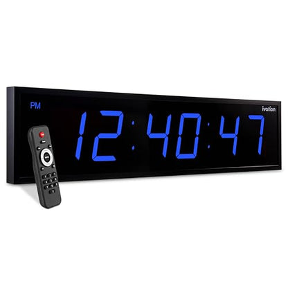 Ivation Oversized Digital Wall Clock with Large LED Display & Timer, 48" | Multi-function with Timer, Stopwatch, Alarms, Temp & Date, Aluminum frame, 6 Brightness levels, Time memory, Remote | Blue - color: Blue, size: 48" Inch