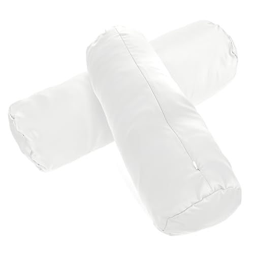 2 Pcs White Neck Bolster Pillow Covers Round Necks Pillowcase Silk Satin Neck Roll Pillowcases Neck Roll Pillow Cover with Zipper Breathable Silky Pillowcases Cylindrical Pillows Cushion (18 x 6 inch)
