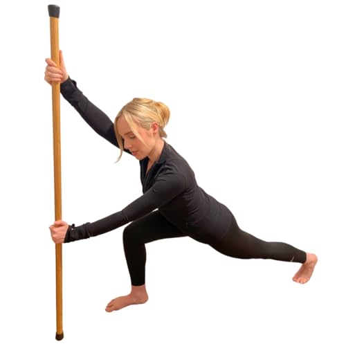 Natural Bamboo Yoga Stick (5ft): Stretch Bar with Super Sturdy Rubber Ends - Versatile Exercise Stick & Yoga Bar for Yoga, Stretching & Posture with Unlimited Access to Video Exercises