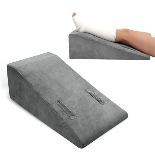 Leg Elevation Pillow, Trapezoidal Foot Elevation Pillow for Elevation for Swelling, Blood Circulation Support with Handle and Removable Cover (Grey)