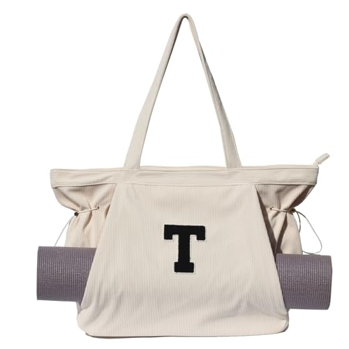 ESVAN Corduroy Yoga Tote Bag Gifts for Women Drawstring Yoga Mat Bag for Office Workout Travel Carryall Pilates Gym - color: T