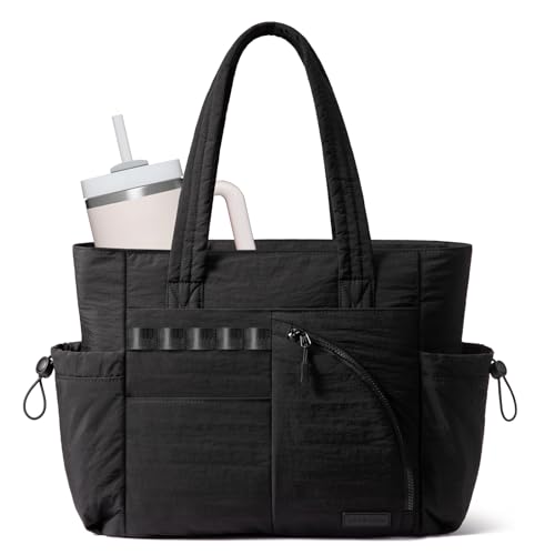 LOVEVOOK Women's Tote Handbags, Puffer Bag and Work Bags with Compartment for Women, Lightweight Quilted Nurse Shoulder Daily - color: Black, size: 15.6Inch