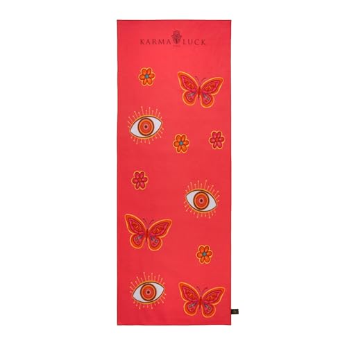 KARMA AND LUCK Radiant Protection Yoga Towel, Absorbent, Non-Slip Hot Yoga Mat Towel, Silicone Grip & Soft Terry Suede for Spiritual Energy Shield & Clarity, 26” x 72” - color: Radiant