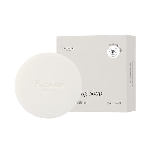 Piccasso Brush Cleaner Soap with Case & Cleaning Mat, Solid Makeup Brush Cleaner and Cleanser for Makeup Brushes, Gentle Deep Cleaning Brush Soap for Sponges, Puffs & Makeup Applicators, Made in Korea