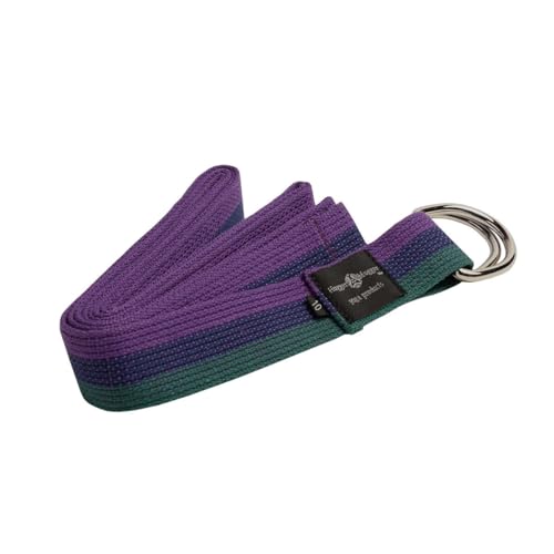 Hugger Mugger D-Ring Cotton Yoga Strap - Super Strong Cotton, Metal D-Ring Buckle, Multiple Lengths Available - color: Multi-Stripe, size: 10 ft.