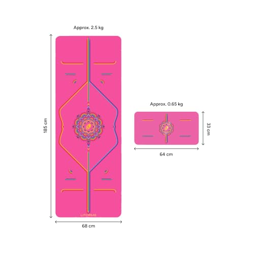 LIFORME Yoga & Yoga Pad Bundle Pack – Patented Alignment System, Eco-Friendly, Non-Slip Warrior-Grip, Made with Natural Rubber, Thick, Sweat Resistant, Comfortable - Grateful Pink