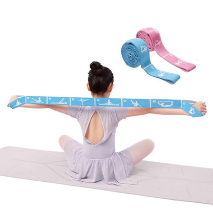2-Pack Adjustable Kids Dance Stretch Bands - 8-Loop Elastic Bands for Ballet, Latin, Yoga, Gymnastics & Stretching - Flexible, Multi-Section Design for Dance Training & Flexibility - color: Blue+Pink