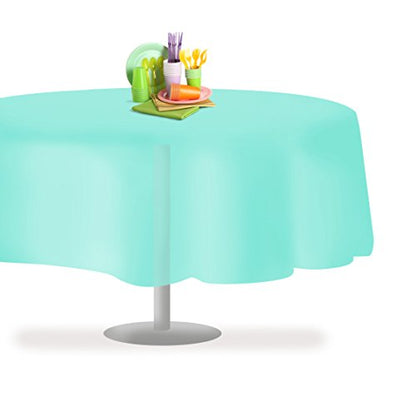 Aqua 1 Pack Premium Disposable Plastic Tablecloth 84" Inch Round Table Cover - color: Aqua, size: 1 Pack 84" Round